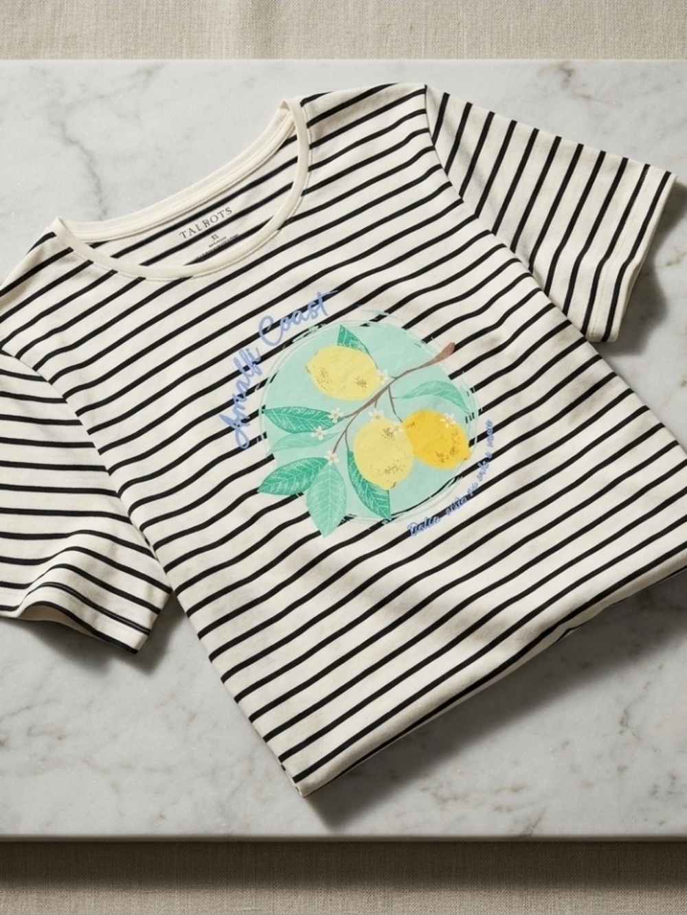 Talbots Amalfi Coast Lemon Graphic Striped T-Shirt Women Size XL Excellent - Picture 5 of 5